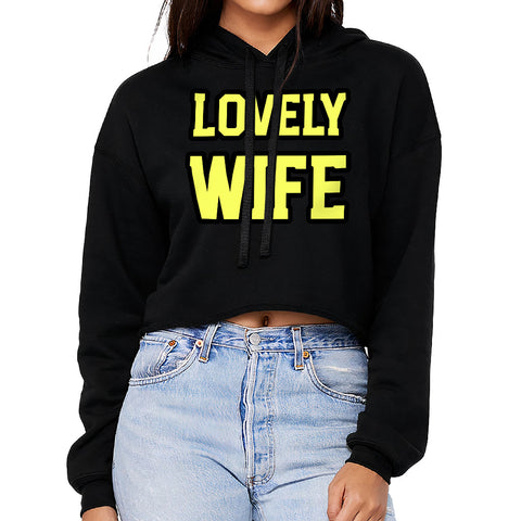 Wife Women's Cropped Hoodie - Cute Cropped Hoodie - Best Design Hooded Sweatshirt